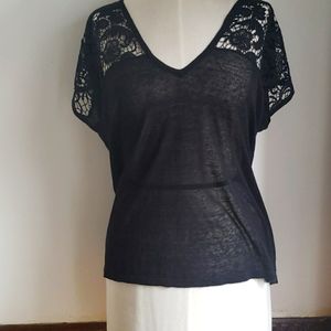 ⚡️ALICE+ OLIVIA Linen Lace Blk Top XS *Px FIRM *